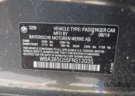 2015 BMW 328I xDrive z USA, uszkodzony, nr VIN WBA3B5G55FNS12035